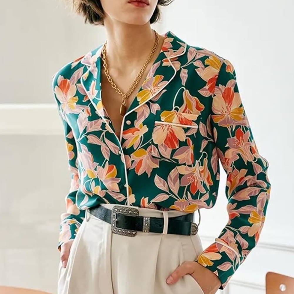 La Ligne Floral 100% Silk Blouse